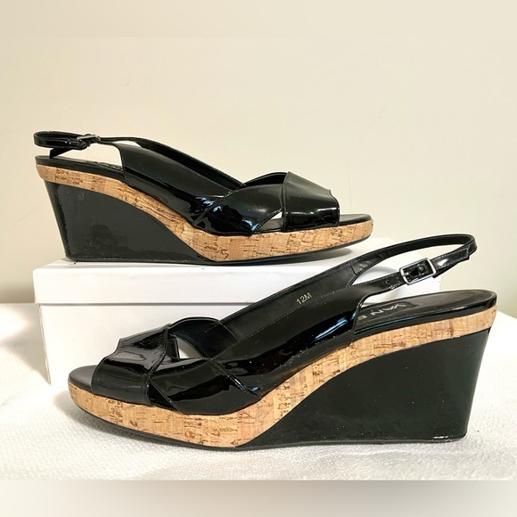 Vintage Shoes - 12M VanEli black patent wedge sandal